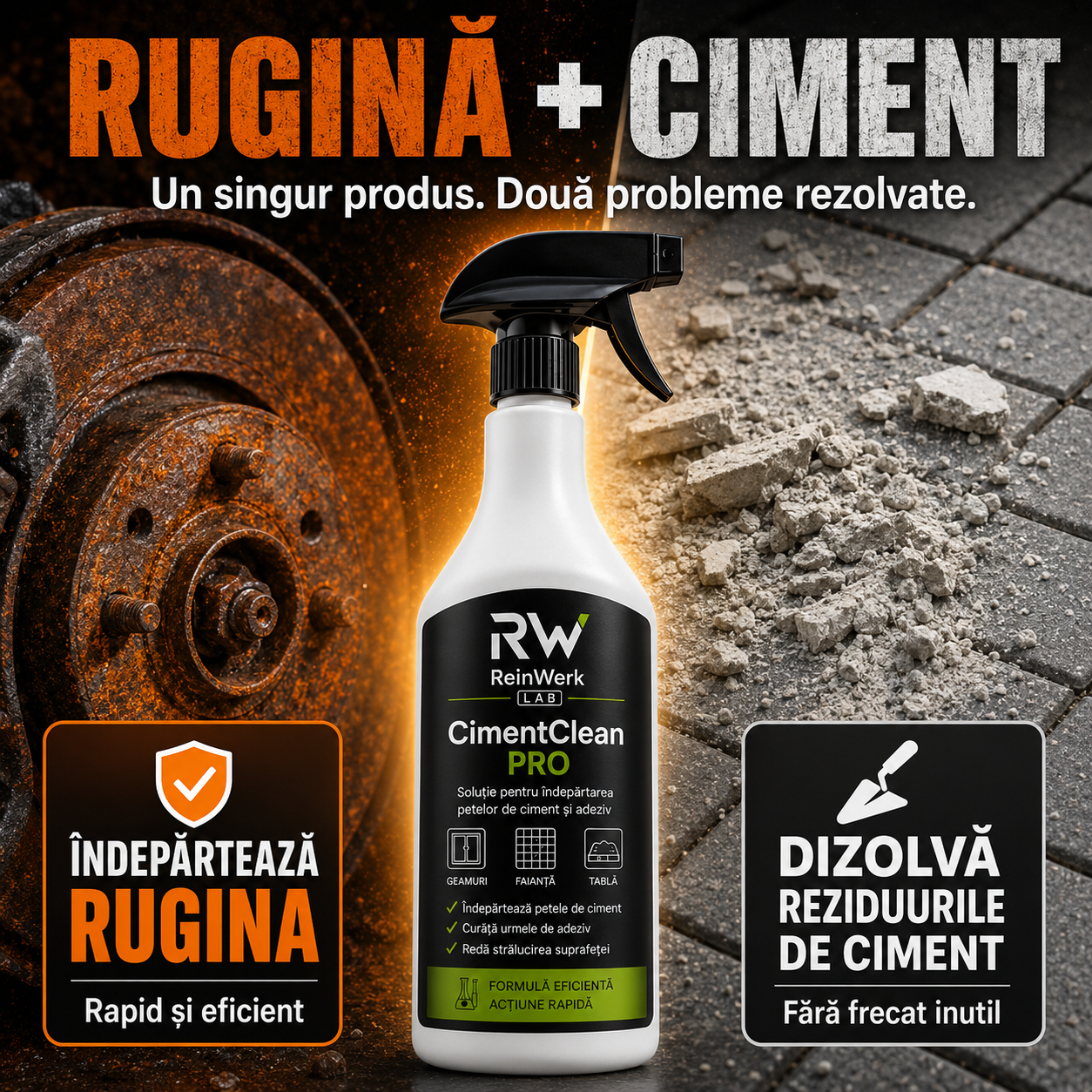 CimentClean PRO 750ml - soluție indepărtare pete de ciment si rugină