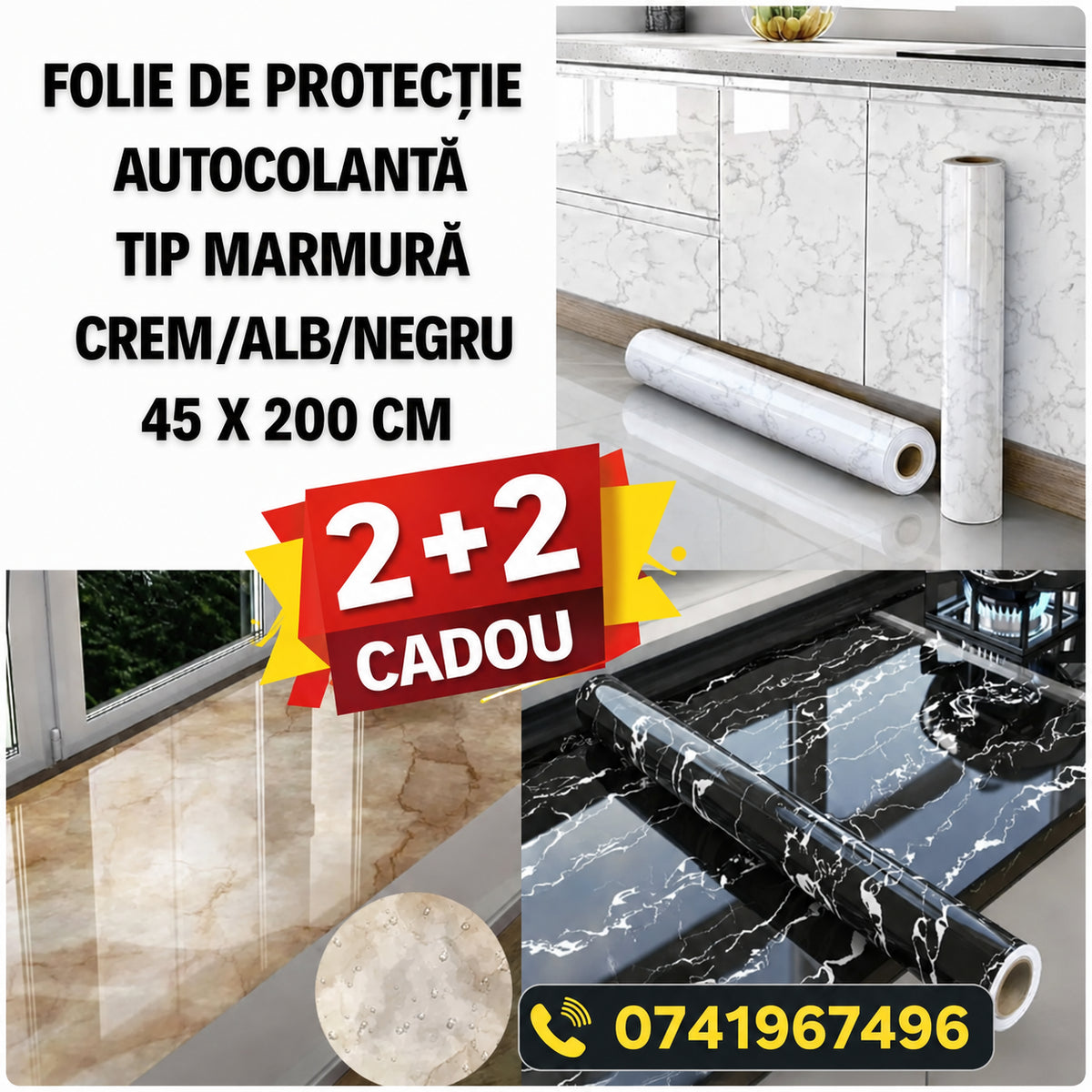 Folie de Protecție Autocolantă tip Marmură Modele Multiple 45 x 200 CM